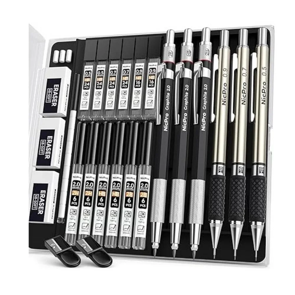 NEW Mechanical Pencil Set Drafting Pencils 0.5 mm & 0.7 mm & 0.9 mm & 3PCS 2mm G